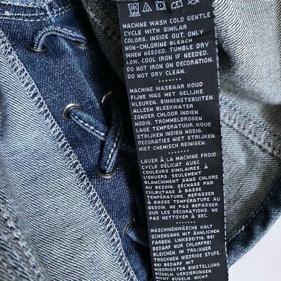 Harley Davidson Vest Jean S Blue Zip Up Embroidered Rhinestones Tie Back - Picture 11 of 12